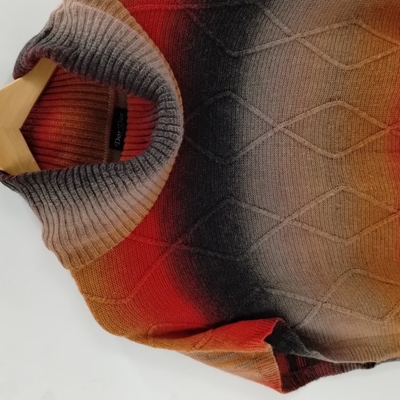 Dor Dor Couture poncho shrug medium sweater cowl neck multicolor stripe pockets - Picture 4 of 8